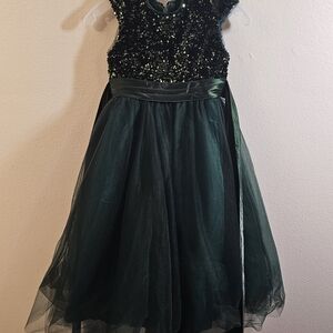 Girls Emerald Green Sequin Tulle Party Dress